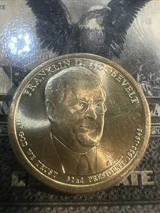 2014 D FDR Presidential $1 Coin Obverse Error Die Break On Cheek (*100) - Picture 1 of 3