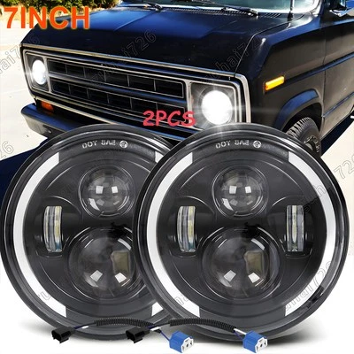 Par de faros LED de 7 pulgadas para Ford E-100 E-150 E-250 E-350 Econoline Club Wagon Foto 1 de 4