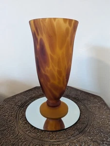 Große braune belgische Vase mit Giraffenmotiv Kunstglas Unikat - Bild 1 von 11