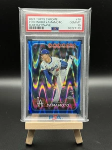 2024 Topps Chrome Blue Raywave Refractor #18 Yoshinobu Yamamoto RC 17/150 PSA 10 - Picture 1 of 2