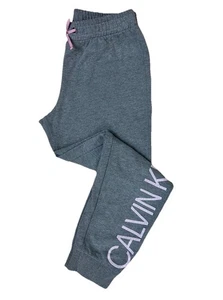 🍃Calvin Klein Jeans Girls Logo Jogger Sweatpants | Gray-Pink /Size L - Picture 1 of 5