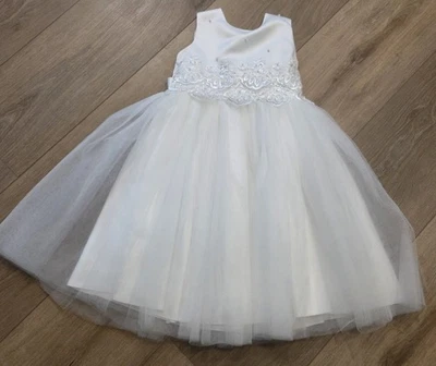Girls White Tulle Flower Girl Dress Lace Beaded Bodice Formal Party Wedding Sz 5 - Image 1 of 4