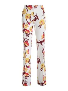 MAX MARA STUDIO Womens Ivory Stretch Zippered Pocketed Floral Flare Pants 10 - Picture 1 of 3