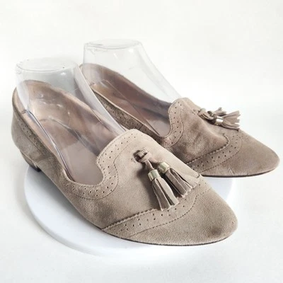 Mocasines planos Vince Camuto Rizell beige gamuza cuero punta sin cordones talla 8 Foto 1 de 4