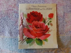 Vintage Anniversary Card American Greetings "Brother & Wife" Pink & Red Roses - Picture 1 of 5