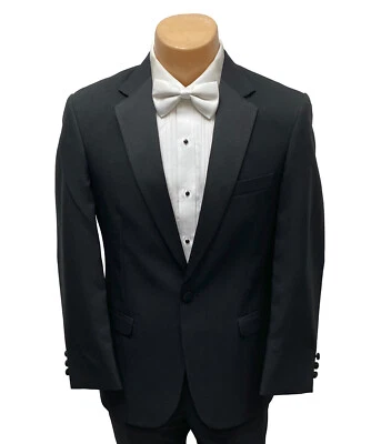 Nueva chaqueta de esmoquin negra para niños con solapas de muesca satinada lavable a máquina talla 16 Foto 1 de 4