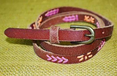 J. Женский узкий пояс Crew с вышивкой/вышивкой коричневая кожа средний размер - ширина 1/2 дюйма - Изображение 1 из 4