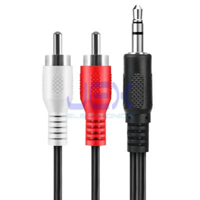 Cabo de áudio/telefone principal/PC para TV/estéreo conector RCA duplo 10 pés para 1/8" 3,5 mm - Imagem 1 de 2