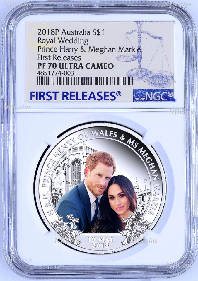2018 Royal Wedding Prince Henry Ms. Meghan 1oz $1 SILVER PROOF COIN NGC PF70 FR - Image 1 of 4
