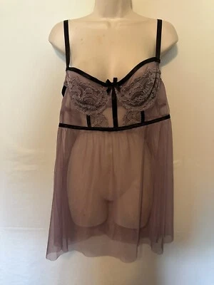 Cacique babydoll camisón púrpura/negro encaje transparente recortado 14/16 babydoll Foto 1 de 4