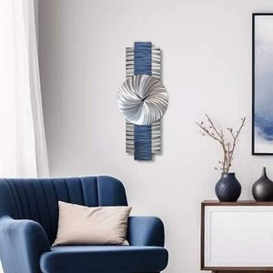 Navy Blue Wall Clock – Modern Silver Abstract Clock for Office or Kitchen - Picture 1 of 6
