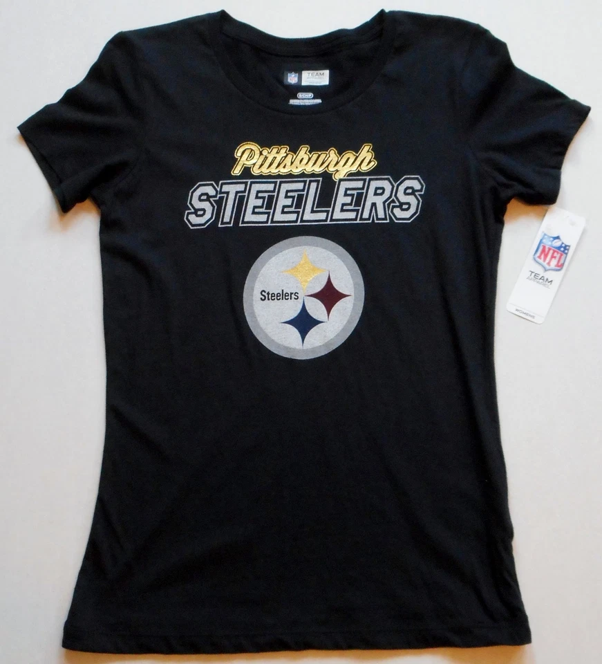 PITTSBURGH STEELERS MUJER NFL EQUIPO ROPA S/S CAMISETA NEGRO DORADO S M L XL NUEVO CON ETIQUETAS Foto 1 de 1