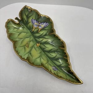 VTG 2003 Anna Weatherley Made Hungary Hand Painted Leaf Tray Butterfly Ladybug - Picture 1 of 11