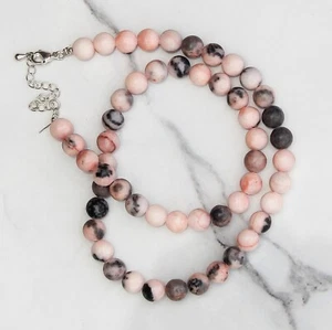 Natural Pink Zebra Jasper 8 MM Round Smooth Adjustable Beaded Necklace 18" - Picture 1 of 6