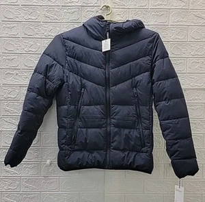 New Calvin Klein Faux Fur Full Zip Hooded Stretch Jacket Navy Size Small - Picture 1 of 9