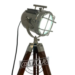 Floor Lamp Nautical Wood Tripod Studio Searchlight Vintage Modern Spot Light LED - Picture 1 of 9