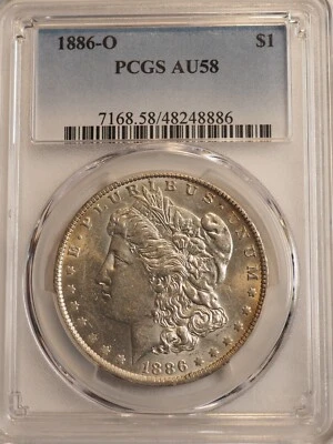 1886 O MORGAN Silver Dollar **PCGS AU58 -BRIGHT WHITE** FREE SHIPPING! G1317 - Image 1 of 2