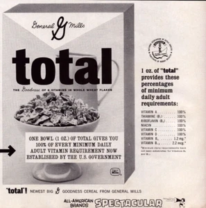 General Mills Total Cereal 100% Vitamine Big G 1962 Vintage Print Ad-C-2.1 - Bild 1 von 3
