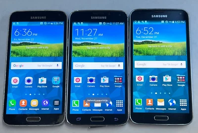 LOT OF 3 x AT&T Samsung Galaxy S5 SM-G900A Android 4G LTE Smart Phones ## READ - Image 1 of 4