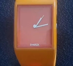 PHILIPPE STARCK WATCH PH5033 WITH ORANGE DIAL & SILICONE STRAP A DESIGN CLASSIC - Picture 1 of 11