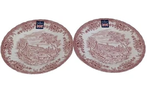 2 Churchill Staffordshire Dinner Plates, The Brook, Red/White, Made In England - Picture 1 of 1