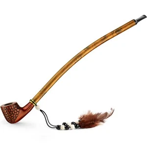 Extra Long 14 Stem Churchwarden Tobacco Pipe - with Indian Spirit Feathers - Picture 1 of 7