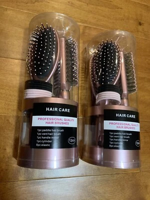 NOVO Lote de 2 Escovas de Cabelo de Qualidade Profissional para Cuidados com o Cabelo Conjunto de 12+12 Peças Rosa - Imagem 1 de 4