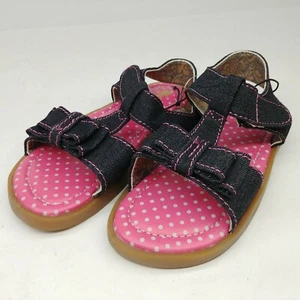 Western Chief Girls Child Size 8 Sandals Willow Ankle Strap Pink Polka Dot Denim - Picture 1 of 8