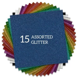 Htv Glitter Heat Transfer Vinyl 12"x12" Bundle 15 Sheets Iron On For Diy Design - Picture 1 of 6