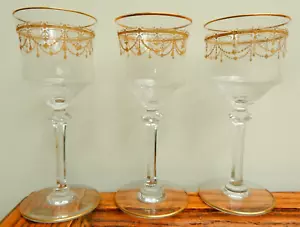 Scarce Antique St Louis ANVERS 3 x Port Glasses Refined Cut & Gilded 1930s - Picture 1 of 18