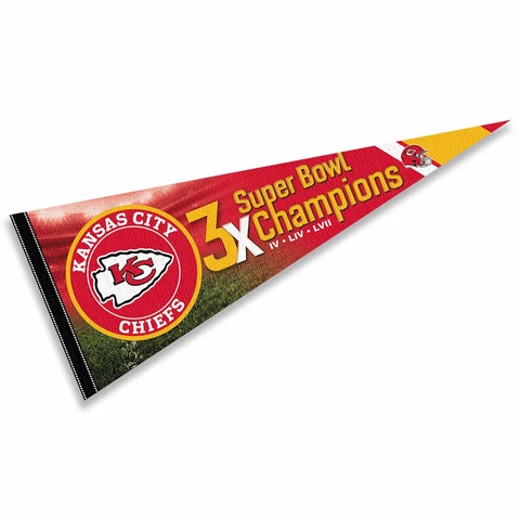 Kansas City Chiefs 3 Time Super Bowl Champions Pennant Banner Flag Cover
