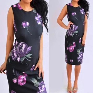 DKNY Purple Pink Green Floral Sheath Pencil Dress Size 8 M Medium - Picture 1 of 10