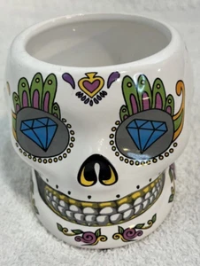 DAY OF THE DEAD SUGAR SKULL PLANTER POT CANDLE CANISTER CANDY TRINKET HOLDER - Picture 1 of 12