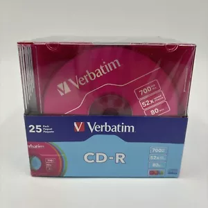 25Pack Verbatim Music CD-R 52x - 700MB - 80 Min - Colorful Box- NEW - Picture 1 of 6