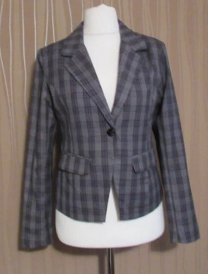 30 252 KAFFE Damen Jacke Blazer Gr. 38 grau schwarz grau blau kariert NEU - Bild 1 von 4