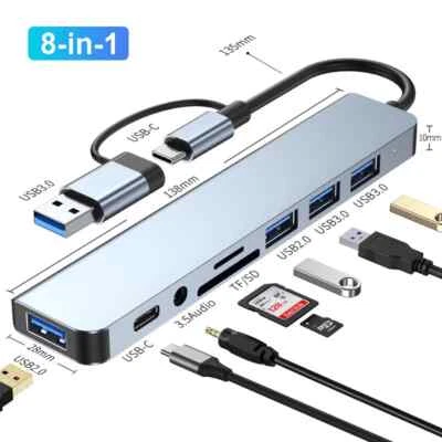 HUB USB 3.0 8 EN 1 Tipo C a USB OTG Adaptador 5 Gbps Alta Velocidad Multi USB Divisor - Imagen 1 de 4