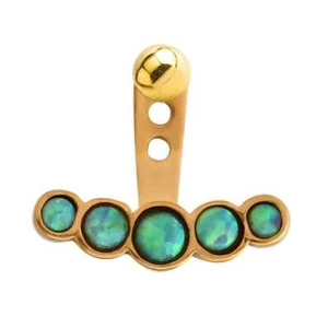 Gold 316L Surgical Steel Green Opal 5 Stone Ear Jacket Earrings Tragus Cartilage - Picture 1 of 15