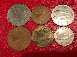 LOT OF 6 IRELAND COINS-1968 PENNY OLDEST TO 1990 ONE PUNT NEWEST COIN-JAN707 - Picture 1 of 2