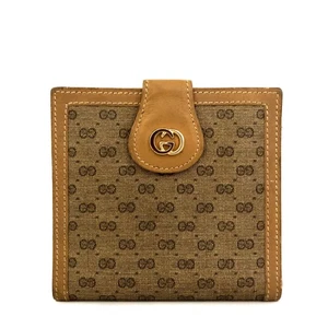 OLD GUCCI Micro GG Logo PVC Pelle Portafoglio Bifold Beige/2BG4572 - Foto 1 di 8