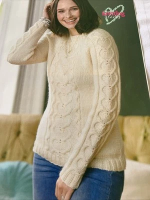 Ladies Heart Aran Jumper Knitting Pattern 0943 In Debbie Bliss Cashmerino Aran   - Image 1 of 4
