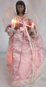 Vintage Natale Porcellana Angelo Luci Albero Topper Afroamericano Rosa Vestito 12" - Foto 1 di 10