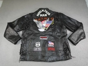 Diamond Plate Buffalo Leather Jacket Mens 3XL Black Motorcycle Biker Eagle Patch - Picture 1 of 21