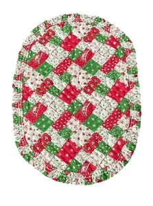 6er Set Vintage Handarbeit gesteppt Weihnachten Tischsets rot grün weiß Patchwork - Bild 1 von 7