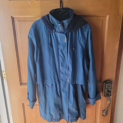 Vtg Rain Coat Hidden Zip Jacket Women's S Corduroy Hood Lined Liz Claiborn - Image 1 of 4