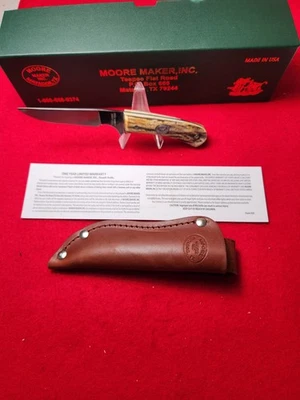 Cuchillo de caza Moore Maker USA 6100 asas de ciervo genuinas nuevo en caja Foto 1 de 4