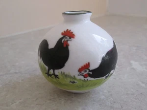 VINTAGE SWAN CHINA MINIATURE VASE - COCKEREL & HEN C.1900 - Picture 1 of 5