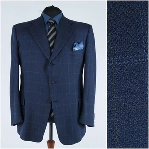 Italienischer Herrenmantel Wolle Kaschmir Sport 50R US-Größe kariert blau Blazer Jacke - Bild 1 von 13