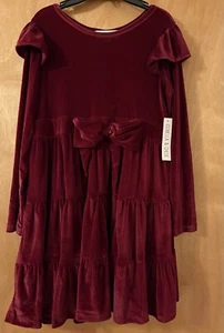 NWT Isabella & Chloe Velvet Bow Dress- Deep Red-Long Sleeve-Girls Size 14 - Picture 1 of 2