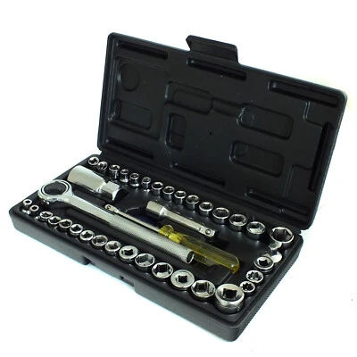 40pc Socket Set 1/4" & 3/8" Drive Metric Imperial Sockets Ratchet Driver + Case - Image 1 of 4