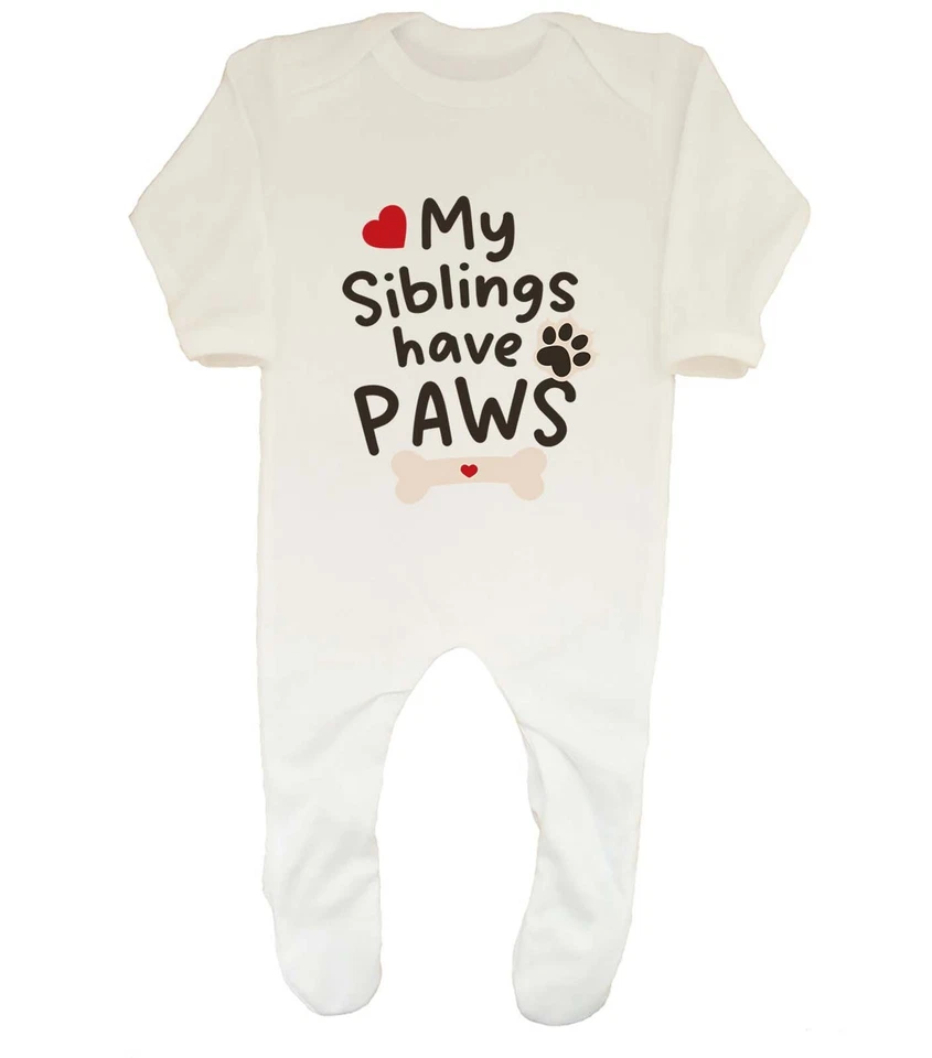 BABY ORIGINALS My Siblings Have Paws Dog Baby Grow Sleepsuit Boys Girls Gift